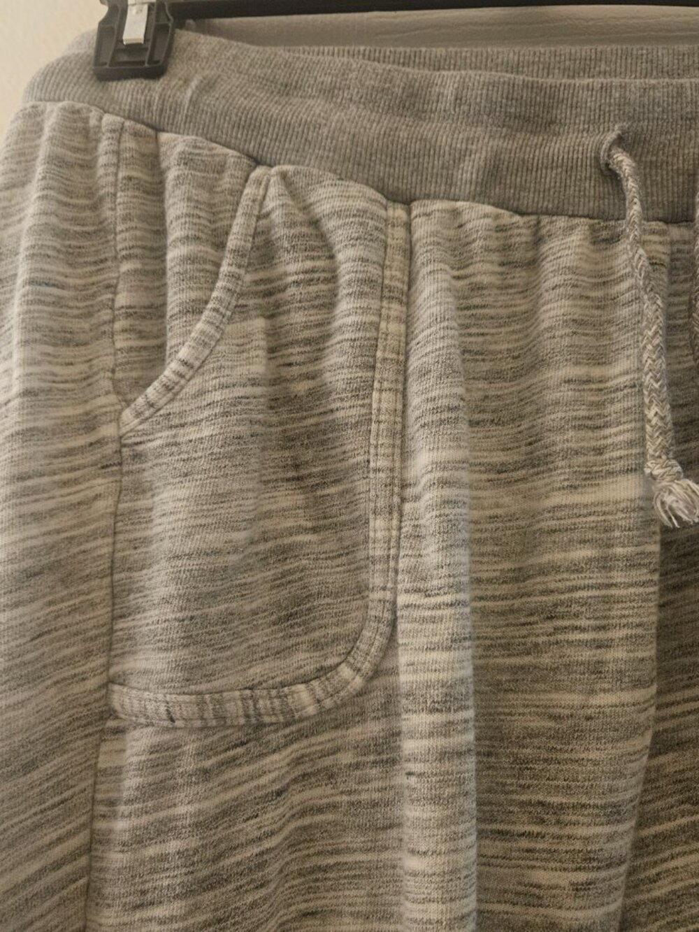 Grey white fleck Slouchy Comfy gym elastic drawstring waist pockets L - Picture 3 of 8